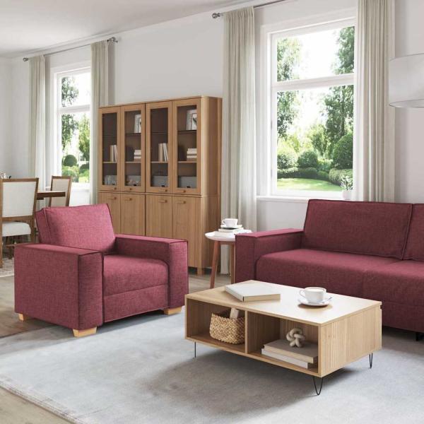 3-teilige Sofaset mit Kissen in Weinrot