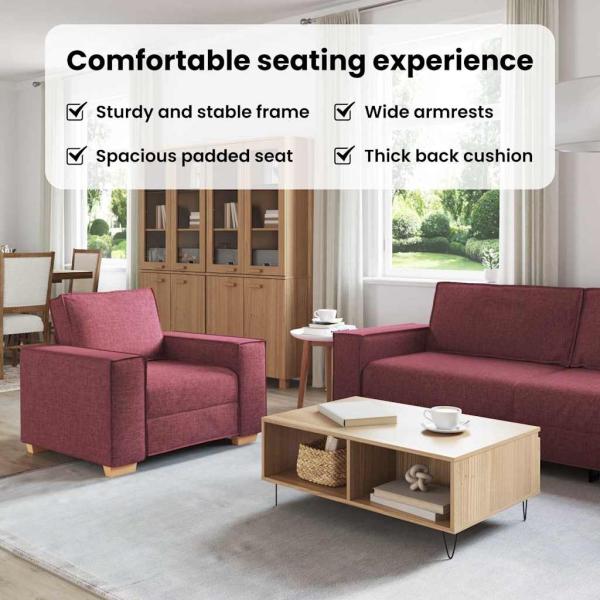 3-teilige Sofaset mit Kissen in Weinrot