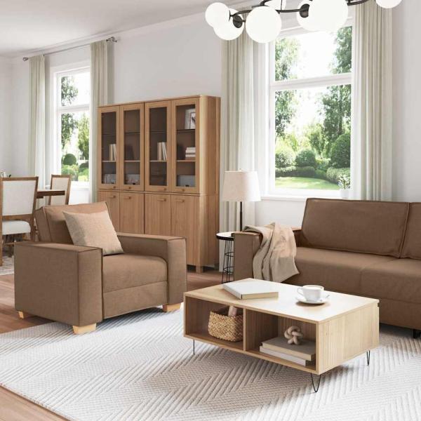 3-teiliges Sofaset mit Kissen braunes Gewebe