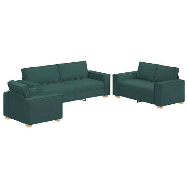 3-teiliges Sofa-Set mit Kissen in Dunkelgrünem Stoff
