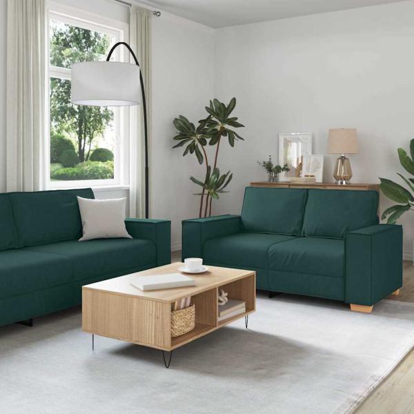 Sofa 3 Stk. Dunkelgrün Leinenmischgewebe