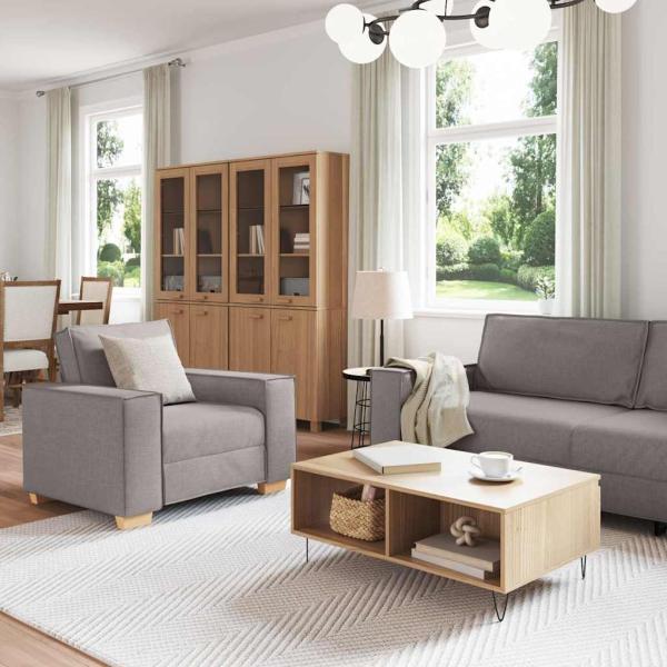 3-teiliges Sofaset mit Kissen aus taupefarbenem Stoff