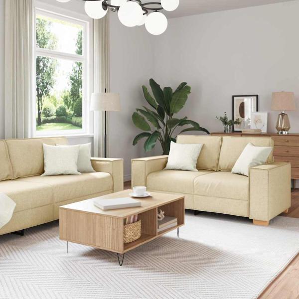 ARDEBO.de - 3-teiliges Sofaset mit Kissen, cremefarbenes Gewebe