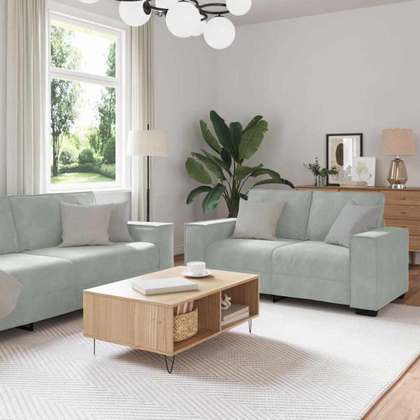 ARDEBO.de - 3-teiliges Sofaset mit Kissen in hellgrauem Samt