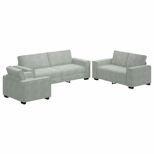 3-teiliges Sofaset mit Kissen in hellgrauem Samt