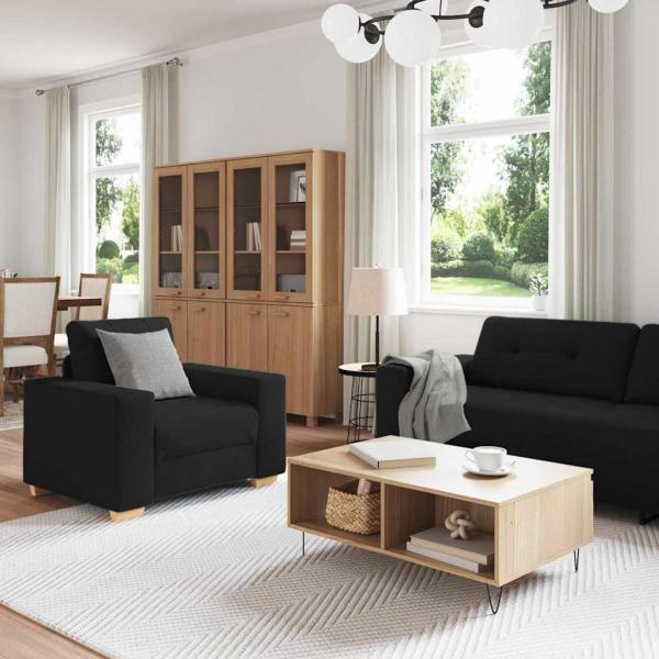 ARDEBO.de - 3-teiliges Sofaset mit Kissen aus schwarzem Stoff