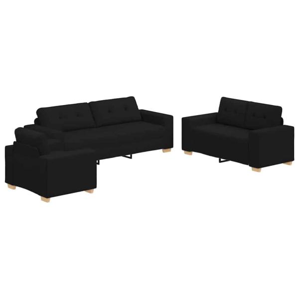 3-teiliges Sofaset mit Kissen aus schwarzem Stoff