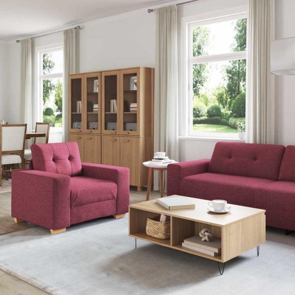 ARDEBO.de - 3-teilige Sofagarnitur mit Kissen, weinrot, Stoff