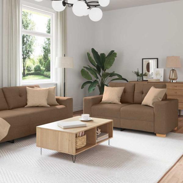 ARDEBO.de - 3-teiliges Sofa-Set mit Kissen aus braunem Stoff