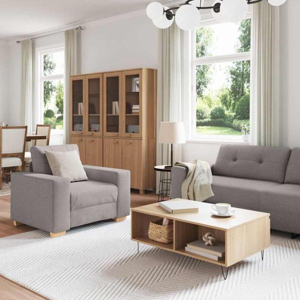 3-teilige Sofagarnitur mit Kissen aus taupefarbenem Stoff