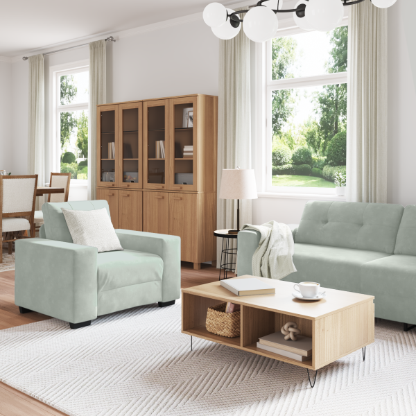 3-teilige Sofagarnitur mit Kissen Hellgrau Velvet