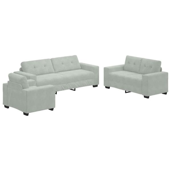 3-teilige Sofagarnitur mit Kissen Hellgrau Velvet