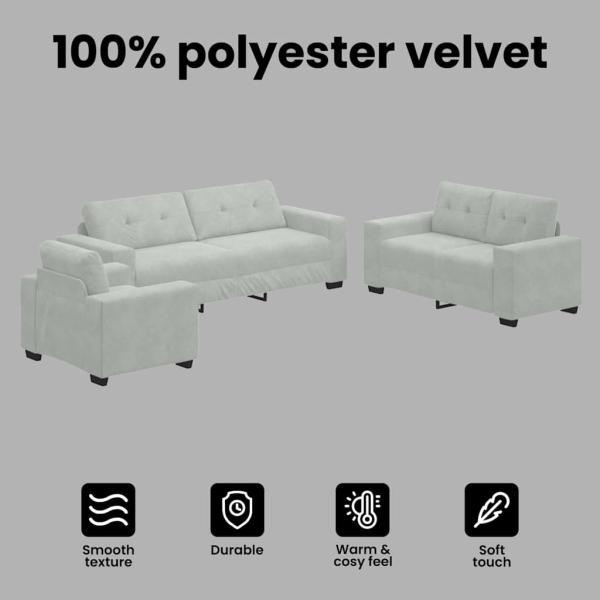3-teilige Sofagarnitur mit Kissen Hellgrau Velvet