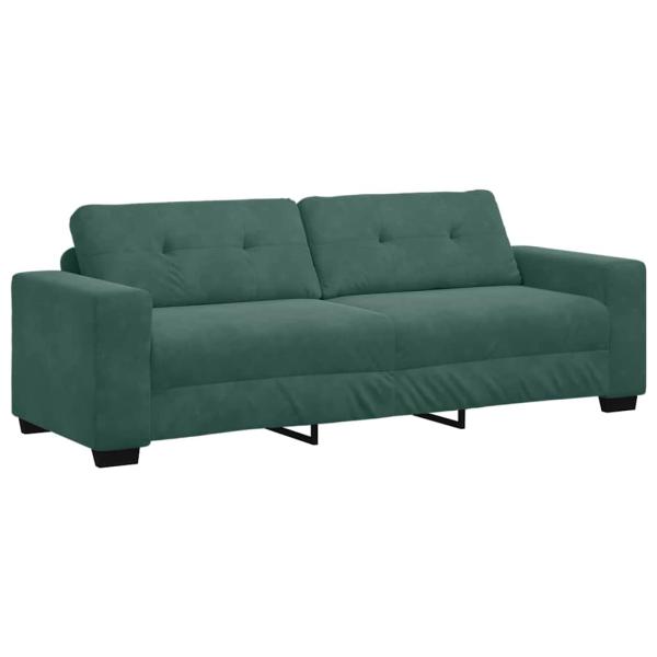3-teiliges Sofaset mit Kissen in dunkelgrünem Samt