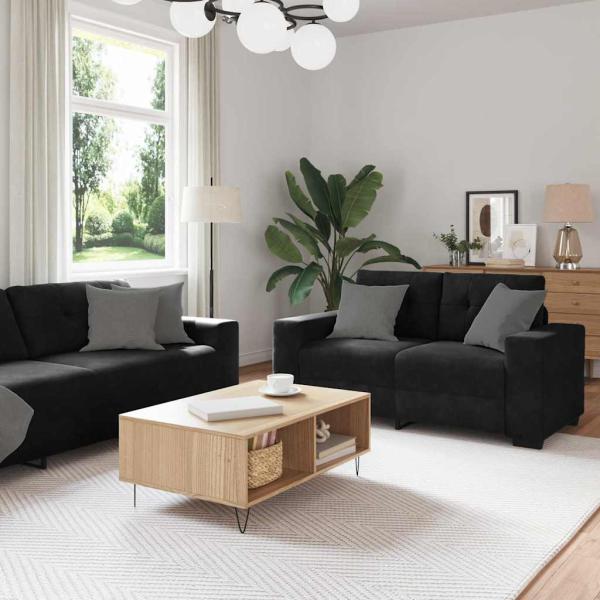 ARDEBO.de - 3-teiliges Sofaset mit Kissen aus schwarzem Samt