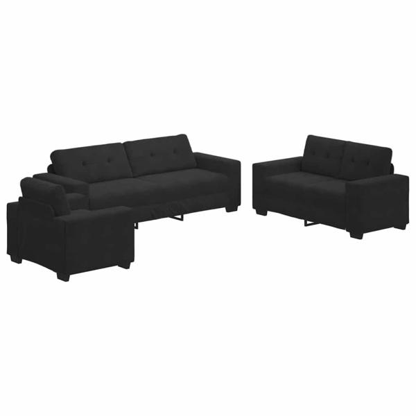3-teiliges Sofaset mit Kissen aus schwarzem Samt
