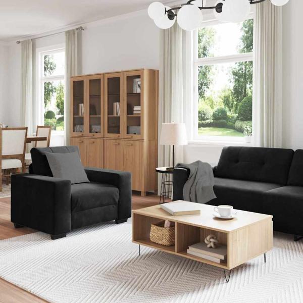 3-teiliges Sofaset mit Kissen aus schwarzem Samt