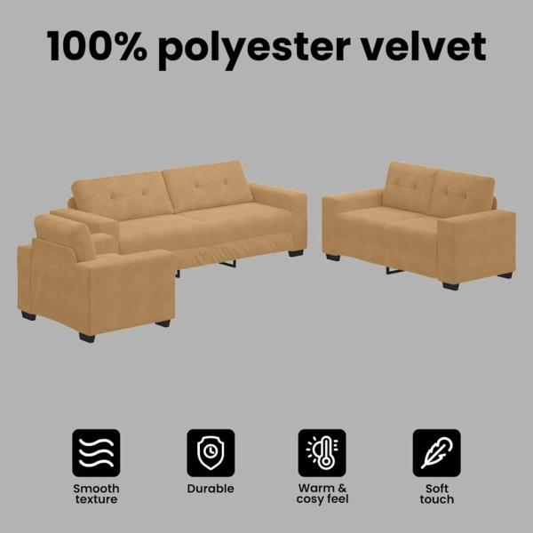 3-teiliges Sofaset mit Kissen aus braunem Samt