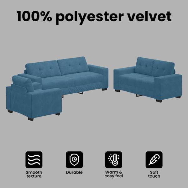 3-teilige Sofaset mit Kissen Blau Velvet