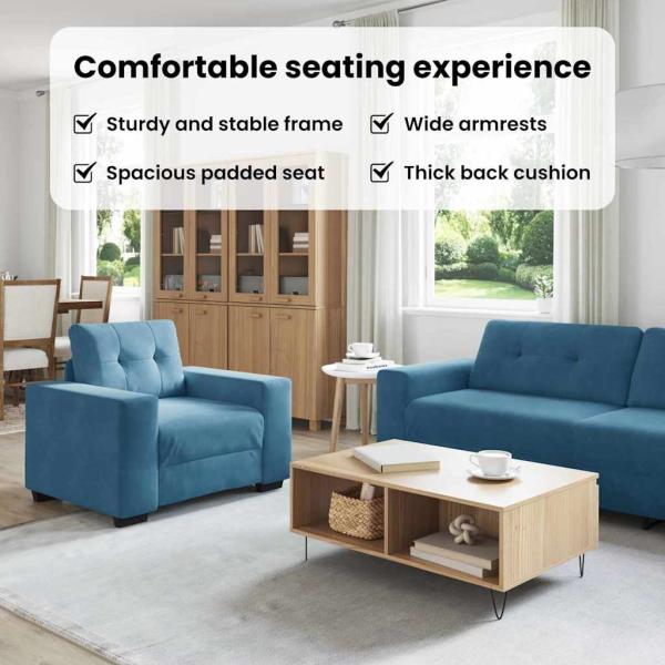 3-teilige Sofaset mit Kissen Blau Velvet