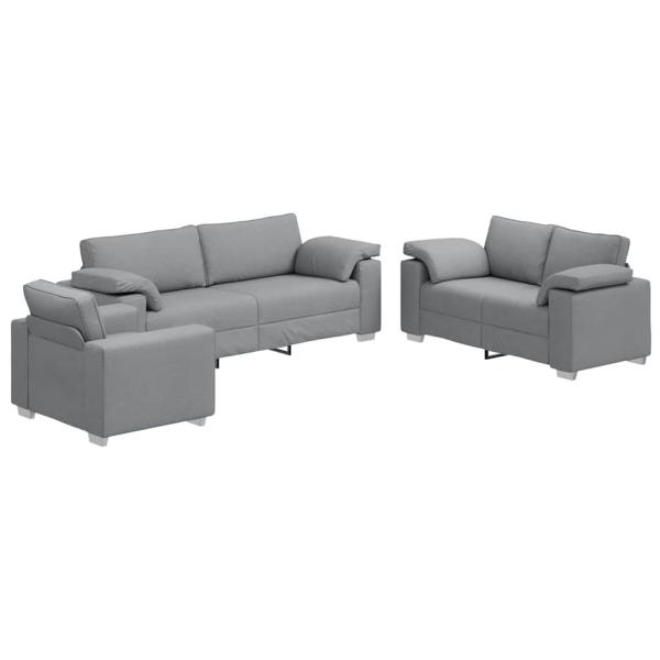 3-teiliges Sofaset mit Kissen in hellem Grau