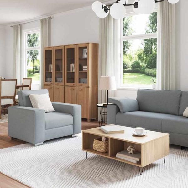 3-teiliges Sofaset mit Kissen in hellem Grau