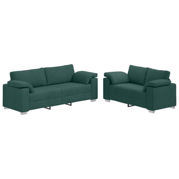 2-teiliges Sofaset mit Kissen Dunkelgrüner Stoff