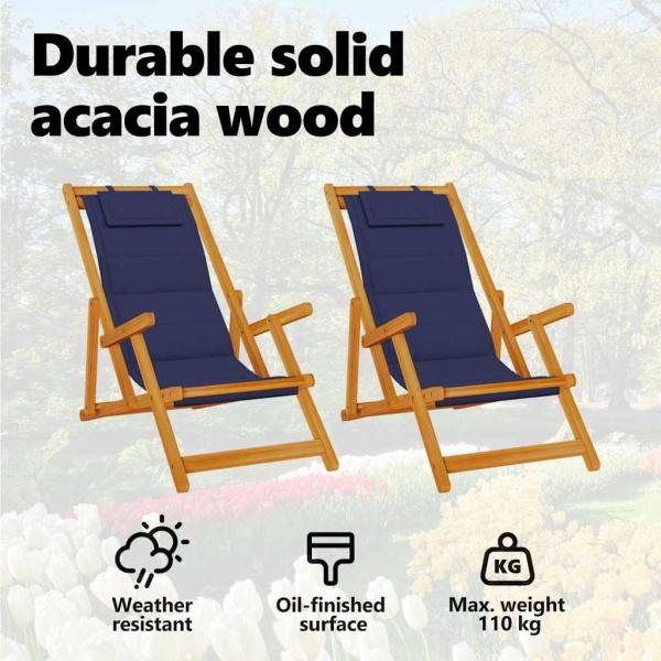 Liegestuhl mit Kissen 2 pcs Braun Massivholz Akazie