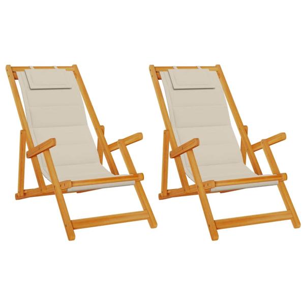 Klappstrandstühle 2er Set Taupe aus massivem Akazienholz & Textilene