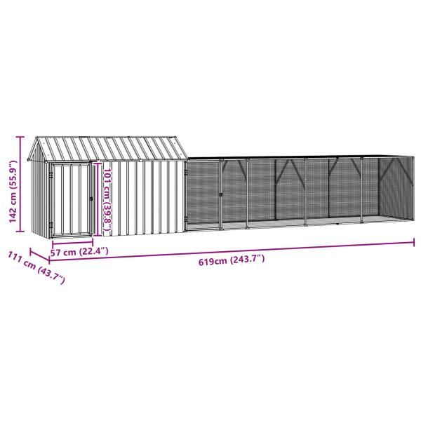 ARDEBO.de - Vogelvoliere mit Erweiterung Anthrazit 112x619x141 cm Stahl