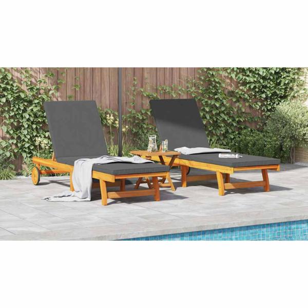 Sonnenliegen 2er Set mit Rädern und Kissen aus Akazienholz