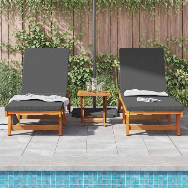 Sonnenliegen 2er Set mit Rädern und Kissen aus Akazienholz
