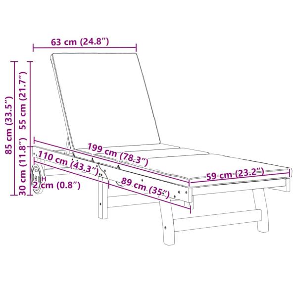 Sonnenliegen 2er Set mit Rädern und Kissen aus Akazienholz