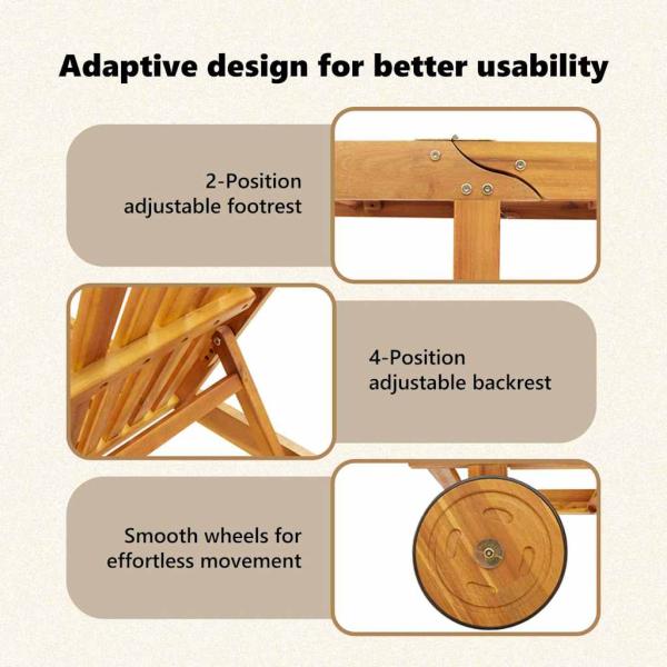 Sonnenliegen 2er Set mit Rädern und Kissen aus massivem Akazienholz