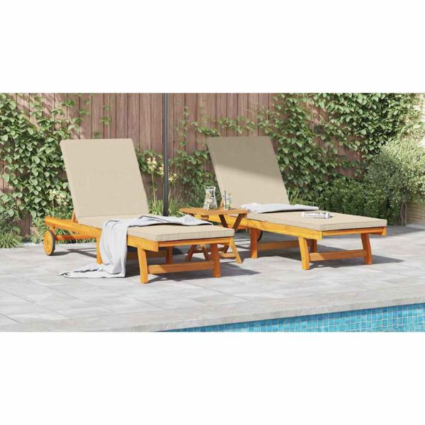 Sonnenliegen 2er Set mit Rädern und Kissen aus massivem Akazienholz