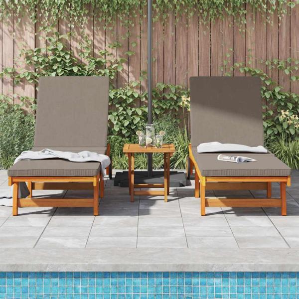 Sonnenliegen 2er Set mit Rädern und Kissen aus robustem Akazienholz