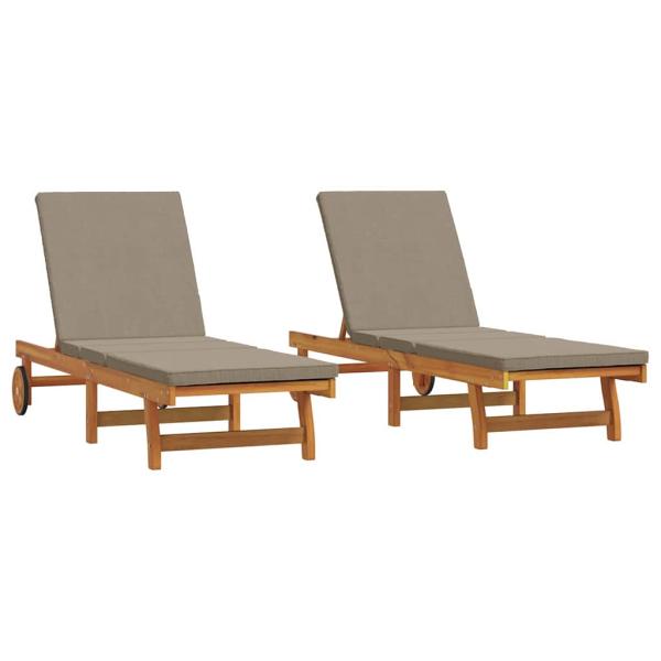 Sonnenliegen 2er Set mit Rädern und Kissen aus robustem Akazienholz