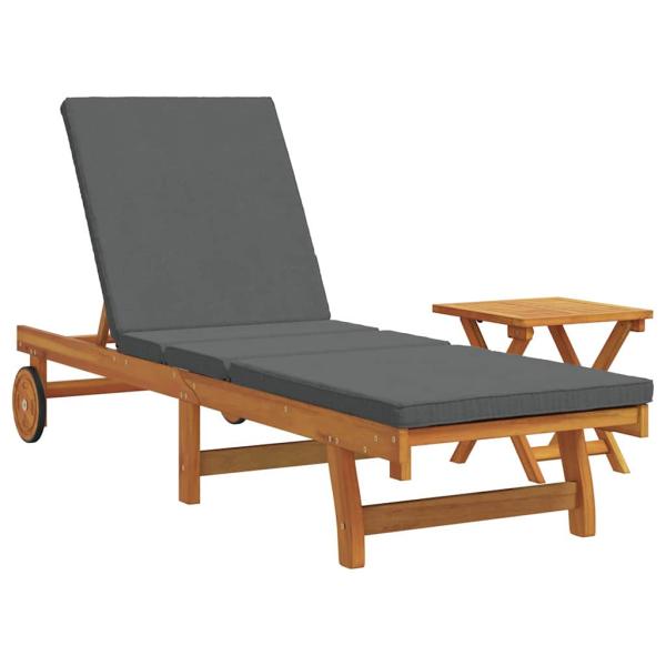 Rollbare Sonnenliege mit Tisch und Kissen aus Akazienholz