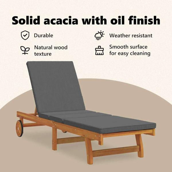 Rollbare Sonnenliege mit Tisch und Kissen aus Akazienholz