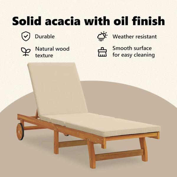 Roll-Sonnenliege mit Tisch und Kissen aus massivem Akazienholz
