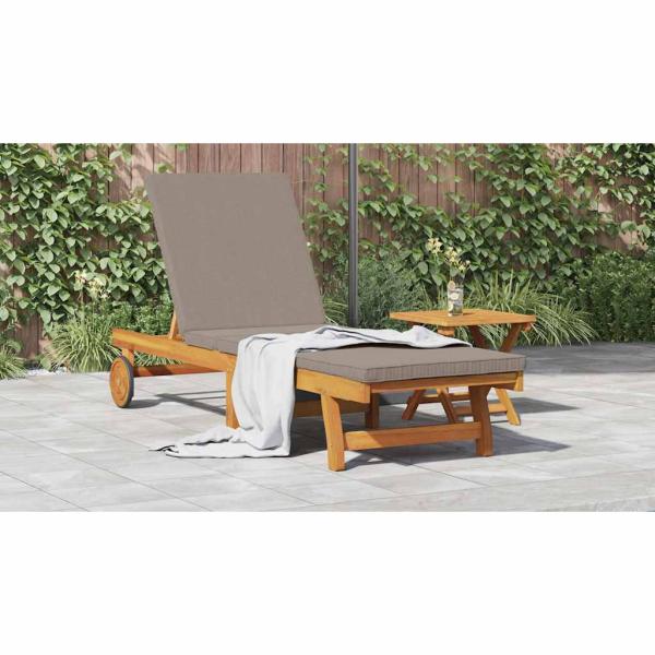 Sonnenliege mit Rollen, Tisch und Kissen aus massivem Akazienholz