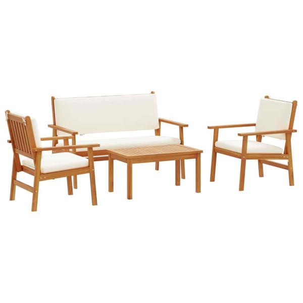 4-teiliges Garten-Sofa-Set mit Kissen aus massivem Akazienholz