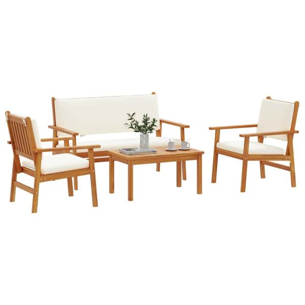 4-teiliges Garten-Sofa-Set mit Kissen aus massivem Akazienholz