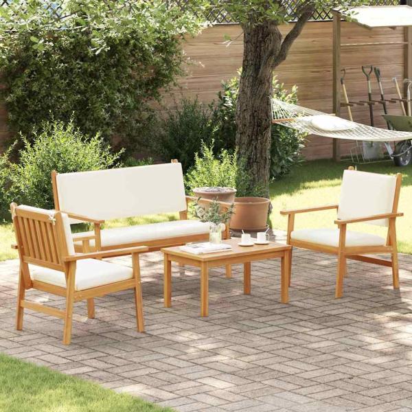 4-teiliges Garten-Sofa-Set mit Kissen aus massivem Akazienholz