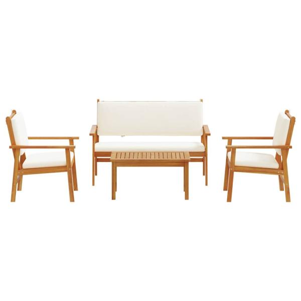 4-teiliges Garten-Sofa-Set mit Kissen aus massivem Akazienholz