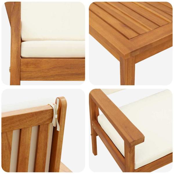4-teiliges Garten-Sofa-Set mit Kissen aus massivem Akazienholz
