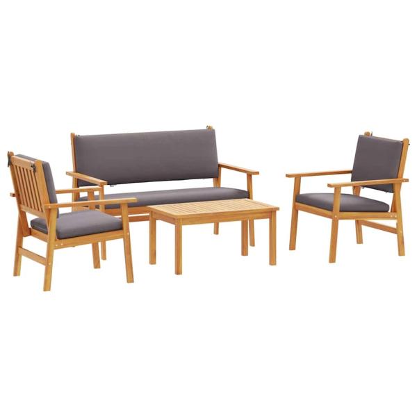 4-teiliges Garten-Sofa-Set mit Kissen aus massivem Akazienholz