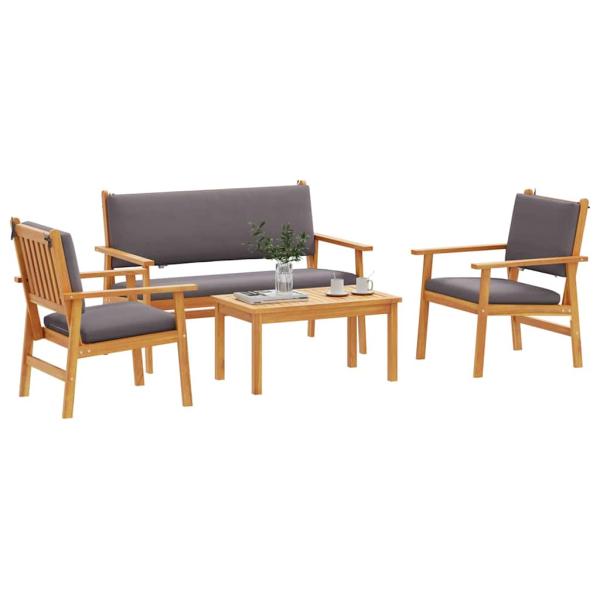 4-teiliges Garten-Sofa-Set mit Kissen aus massivem Akazienholz