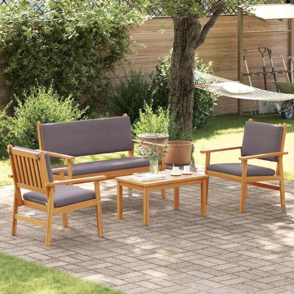 4-teiliges Garten-Sofa-Set mit Kissen aus massivem Akazienholz