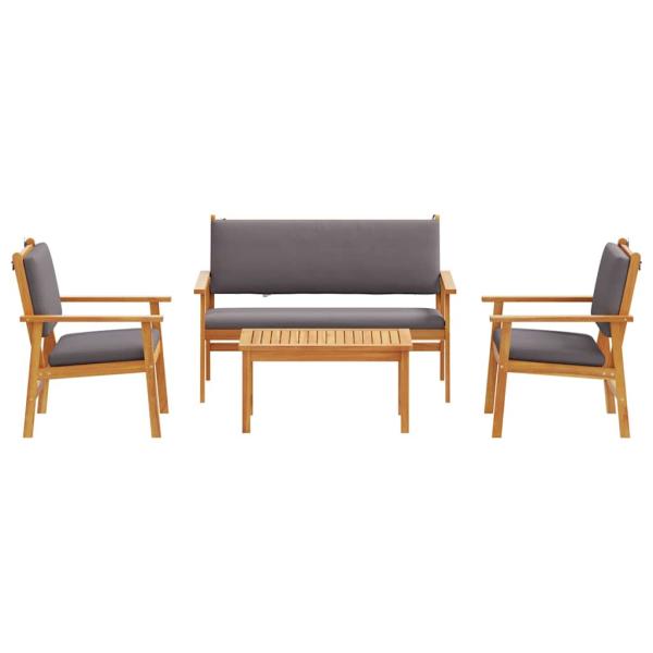 4-teiliges Garten-Sofa-Set mit Kissen aus massivem Akazienholz